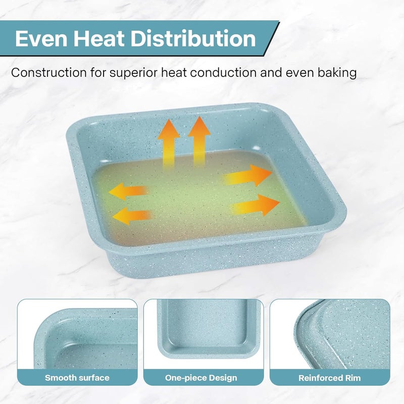 Spmarkt 2-Pack 8 inch Square Baking Pan, Non-Stick Square Cake Pan for Cakes Lasagna Brownies, 8x8 Baking Pan, Even Heating, Easy to Clean, Light Blue - Image 3